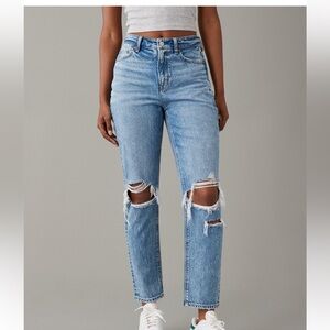 American Eagle Outfitters Light Blue Ripped Straight Leg Jeans